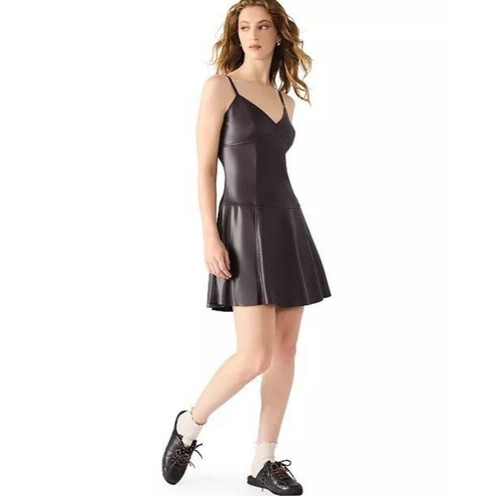 STEVE MADDEN Women's New Abbott Mini Dress 6 Fossil Brown Faux Leather BP308425